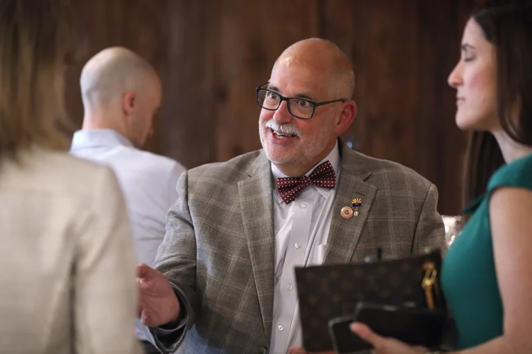 State Representative David Livingston speaking with attendees at the 2024 Annual Awards Celebration hosted by the Arizona Chamber of Commerce & Industry at Republic National Distributing Company in Phoenix, Arizona.